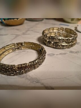 Sterling-Tone Textured Silver Bracelet 4 Piece Set